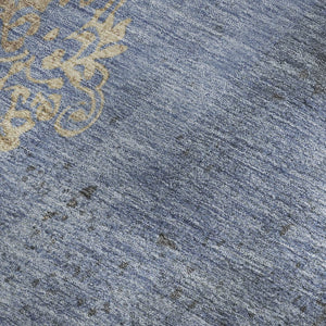 HomeRoots 5' X 8' Denim Blue & Beige Floral Area Rug - Washable, Stain Resistant, UV Protected for High Traffic Areas 701415