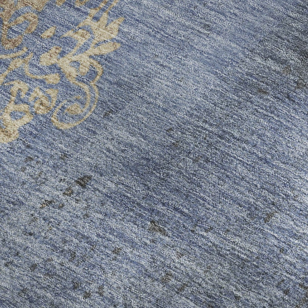 HomeRoots 5' X 8' Denim Blue & Beige Floral Area Rug - Washable, Stain Resistant, UV Protected for High Traffic Areas 701415