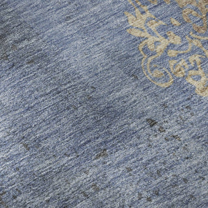 HomeRoots 8' Floral Denim Blue & Beige Washable Round Rug - Durable, Stain-Resistant with UV Protection! 701416