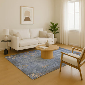 HomeRoots 9' Denim Blue & Beige Floral Washable Area Rug - UV Protected, Stain Resistant, Non-Slip Backing 701418