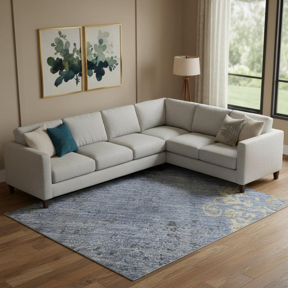 HomeRoots 9' Denim Blue & Beige Floral Washable Area Rug - UV Protected, Stain Resistant, Non-Slip Backing 701418