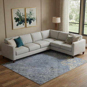 HomeRoots 9' Denim Blue & Beige Floral Washable Area Rug - UV Protected, Stain Resistant, Non-Slip Backing 701418