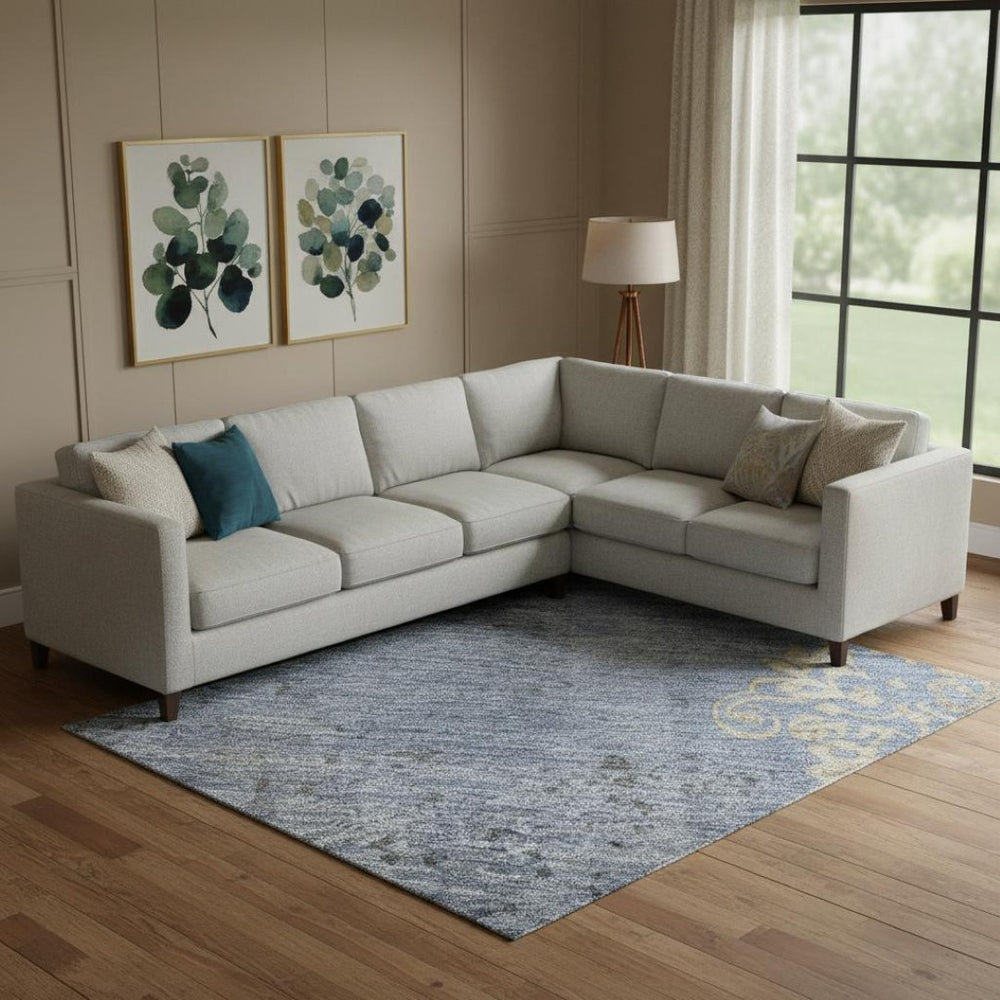 HomeRoots 10' X 14' Denim Blue & Beige Floral Area Rug - Washable, Stain-Resistant, UV Protected for Durability 701419