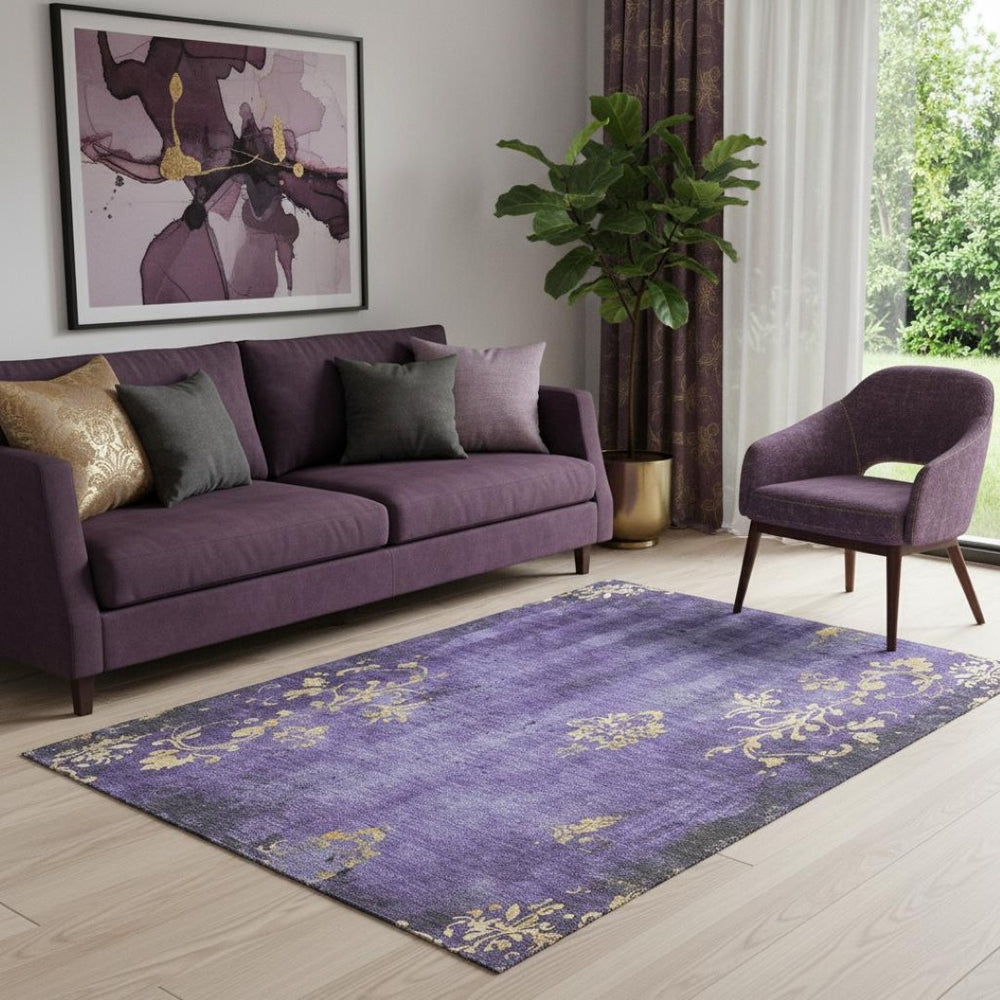 HomeRoots 5' X 8' Floral Area Rug in Purple and Gold - Washable, UV Protected, Ideal for Kids and Pets! 701421