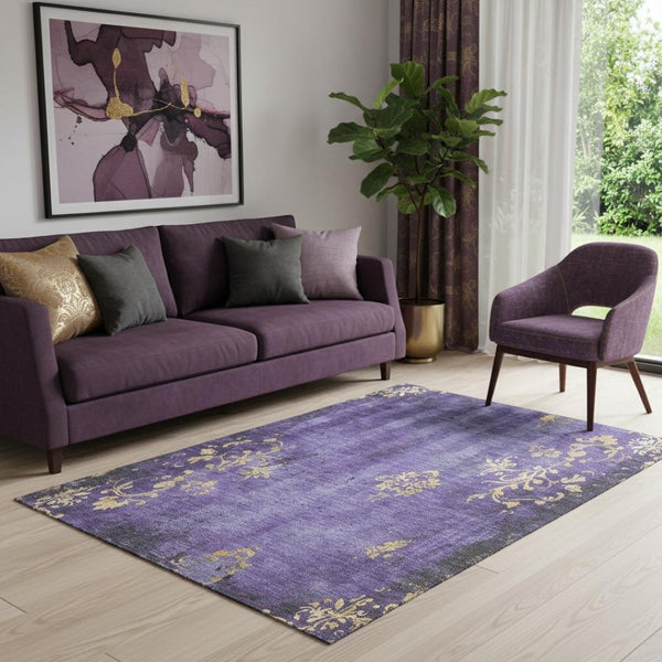 HomeRoots 5' X 8' Floral Area Rug in Purple and Gold - Washable, UV Protected, Ideal for Kids and Pets! 701421