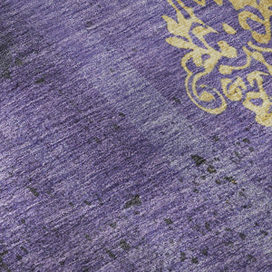 HomeRoots 8' Purple and Gold Floral Round Rug – Washable, UV Protected, Stain Resistant for Indoor and Outdoor Use 701422