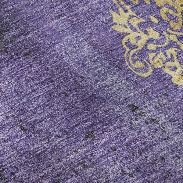HomeRoots 8' Purple and Gold Floral Round Rug – Washable, UV Protected, Stain Resistant for Indoor and Outdoor Use 701422