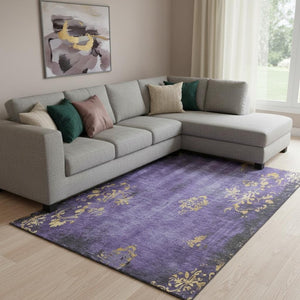 HomeRoots 8' X 10' Vibrant Purple and Gold Floral Area Rug – Washable, UV Protected, Stain-Resistant Beauty! 701423