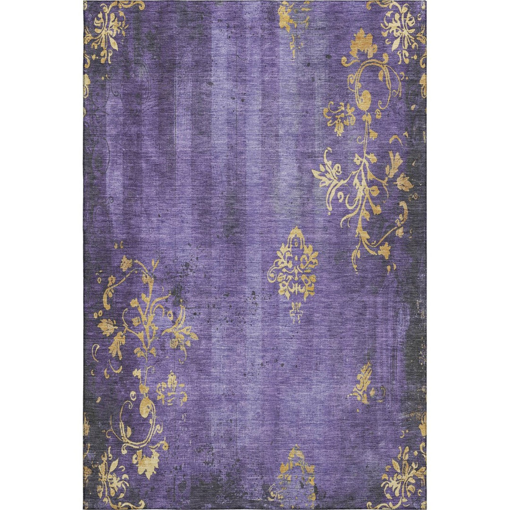 HomeRoots 9' X 12' Stunning Purple and Gold Floral Area Rug - Washable, UV Protected, Stain Resistant, Durable 701424