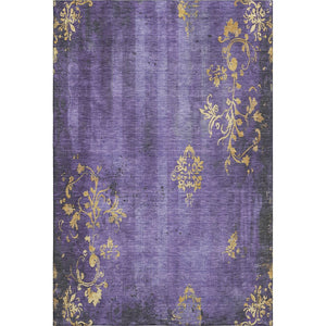 HomeRoots 9' X 12' Stunning Purple and Gold Floral Area Rug - Washable, UV Protected, Stain Resistant, Durable 701424