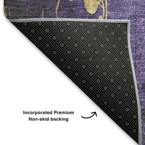 HomeRoots 9' X 12' Stunning Purple and Gold Floral Area Rug - Washable, UV Protected, Stain Resistant, Durable 701424