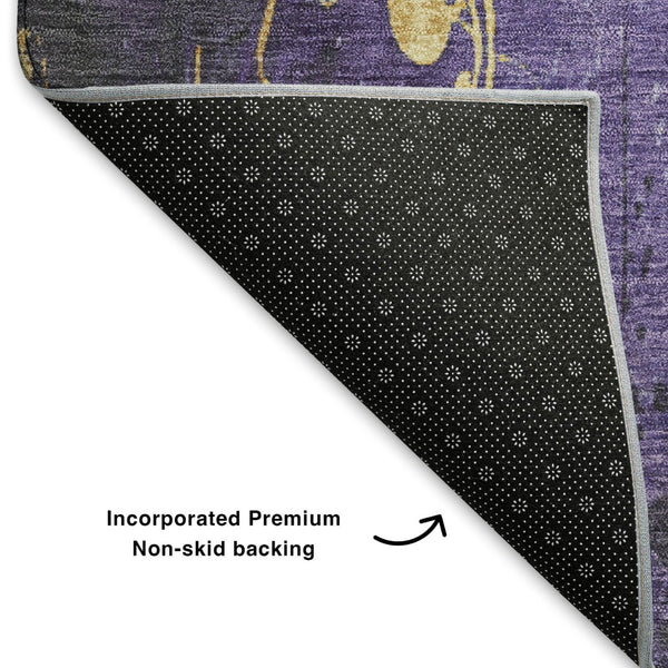 HomeRoots 9' X 12' Stunning Purple and Gold Floral Area Rug - Washable, UV Protected, Stain Resistant, Durable 701424