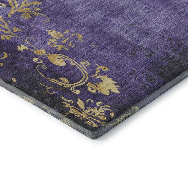 HomeRoots 9' X 12' Stunning Purple and Gold Floral Area Rug - Washable, UV Protected, Stain Resistant, Durable 701424