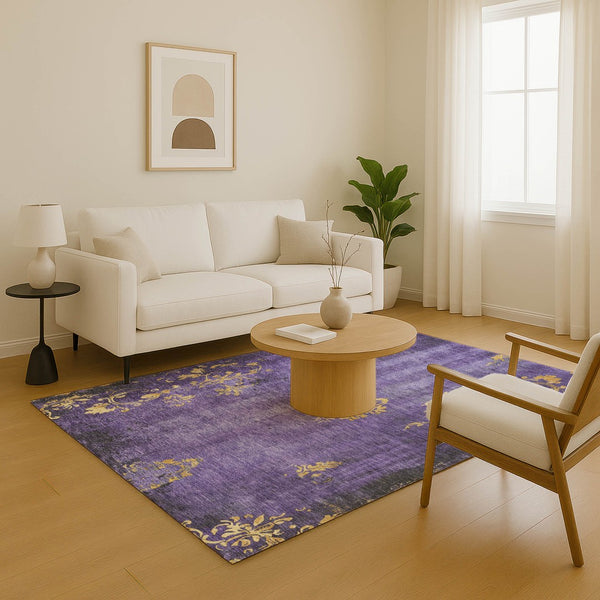 HomeRoots 9' X 12' Stunning Purple and Gold Floral Area Rug - Washable, UV Protected, Stain Resistant, Durable 701424