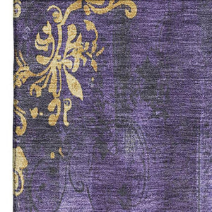 HomeRoots 10' X 14' Purple and Gold Floral Area Rug - Washable, UV Protected, Stylish & Durable for Busy Homes 701425