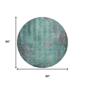 HomeRoots 8' Oversized Pale Aqua & Burgundy Floral Round Rug – Stain Resistant, UV Protected & Non-Slip! 701428