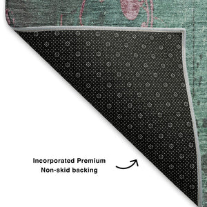 HomeRoots 8' X 10' Elegant Pale Aqua & Burgundy Floral Washable Area Rug with UV Protection & Non-Slip Backing 701429