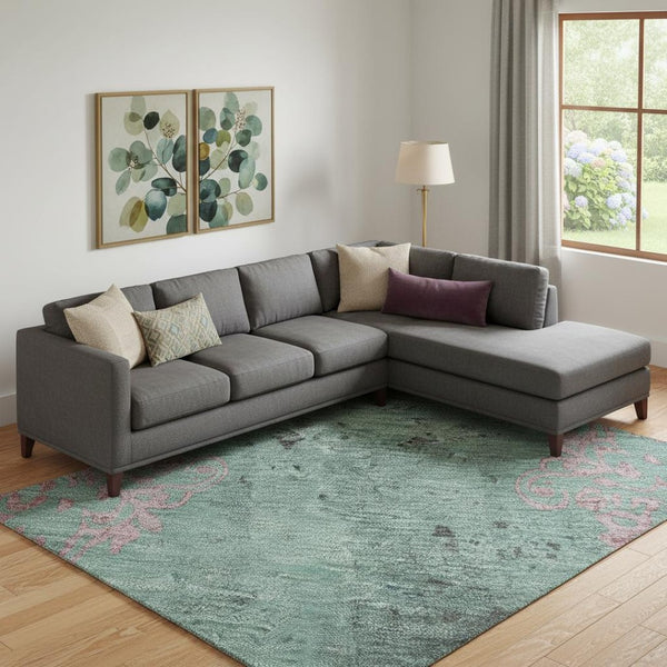 HomeRoots 9' X 12' Floral Area Rug in Pale Aqua & Burgundy – Washable, UV Protected, Stain Resistant, Durable Design 701430