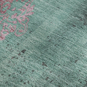 HomeRoots 9' X 12' Floral Area Rug in Pale Aqua & Burgundy – Washable, UV Protected, Stain Resistant, Durable Design 701430