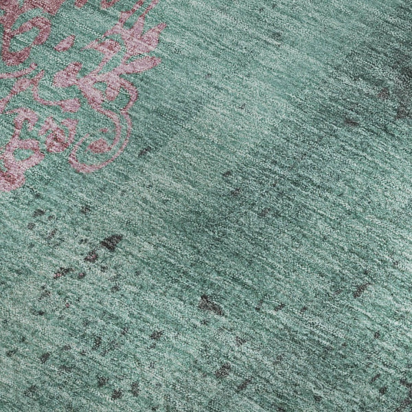 HomeRoots 9' X 12' Floral Area Rug in Pale Aqua & Burgundy – Washable, UV Protected, Stain Resistant, Durable Design 701430