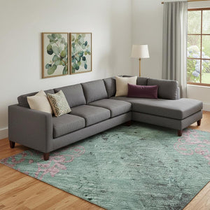 HomeRoots 10' Pale Aqua & Burgundy Floral Washable Area Rug - UV Protected, Stain-Resistant, Non-Slip Design 701431