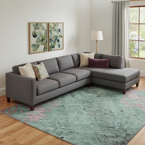 HomeRoots 10' Pale Aqua & Burgundy Floral Washable Area Rug - UV Protected, Stain-Resistant, Non-Slip Design 701431