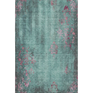 HomeRoots 10' Pale Aqua & Burgundy Floral Washable Area Rug - UV Protected, Stain-Resistant, Non-Slip Design 701431