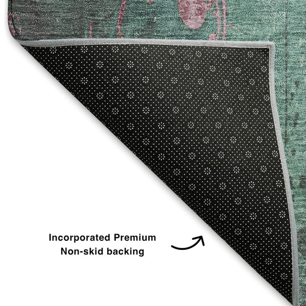 HomeRoots 10' Pale Aqua & Burgundy Floral Washable Area Rug - UV Protected, Stain-Resistant, Non-Slip Design 701431