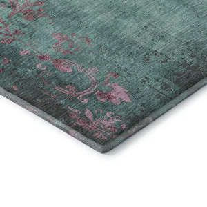 HomeRoots 10' Pale Aqua & Burgundy Floral Washable Area Rug - UV Protected, Stain-Resistant, Non-Slip Design 701431