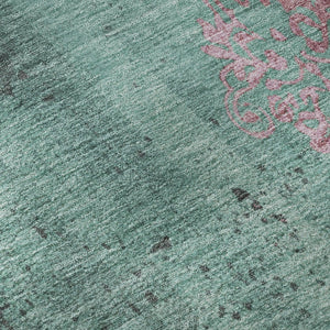 HomeRoots 10' Pale Aqua & Burgundy Floral Washable Area Rug - UV Protected, Stain-Resistant, Non-Slip Design 701431