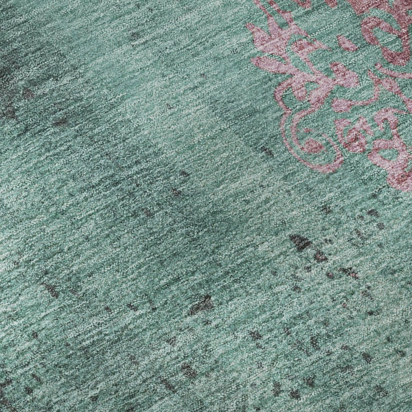 HomeRoots 10' Pale Aqua & Burgundy Floral Washable Area Rug - UV Protected, Stain-Resistant, Non-Slip Design 701431