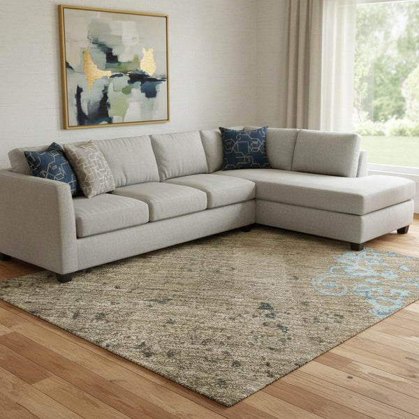 HomeRoots 8' X 10' Floral Area Rug in Taupe and Blue – Washable, UV-Resistant, Perfect for Busy Homes! 701435