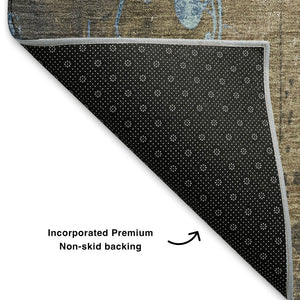 HomeRoots 8' X 10' Floral Area Rug in Taupe and Blue – Washable, UV-Resistant, Perfect for Busy Homes! 701435