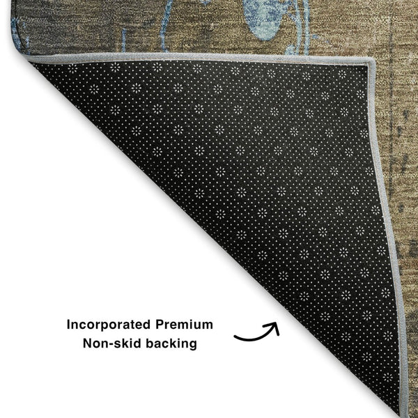 HomeRoots 8' X 10' Floral Area Rug in Taupe and Blue – Washable, UV-Resistant, Perfect for Busy Homes! 701435