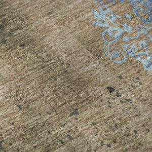 HomeRoots 9' X 12' Durable Taupe and Blue Floral Area Rug - Washable, UV-Protected, Perfect for High Traffic Spaces 701436