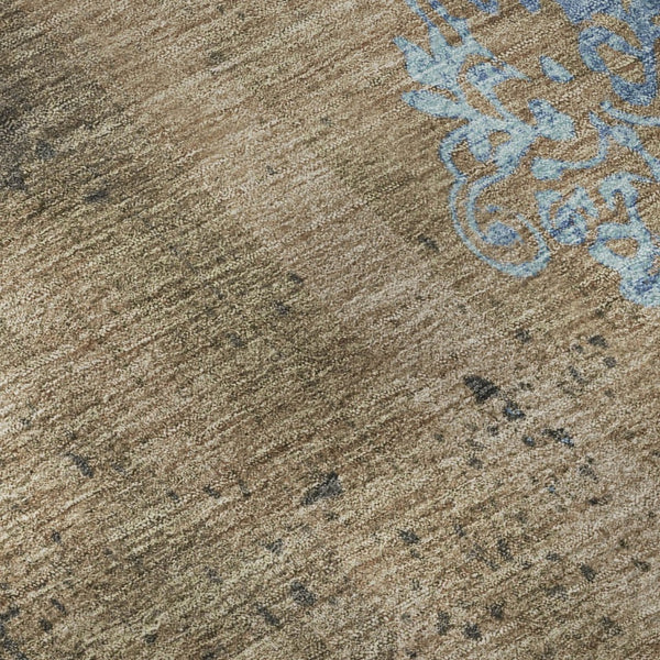 HomeRoots 9' X 12' Durable Taupe and Blue Floral Area Rug - Washable, UV-Protected, Perfect for High Traffic Spaces 701436
