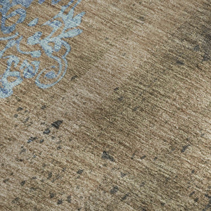 HomeRoots 10' X 14' Taupe and Blue Floral Area Rug – Durable, Washable, UV-Protected for Family-Friendly Spaces 701437