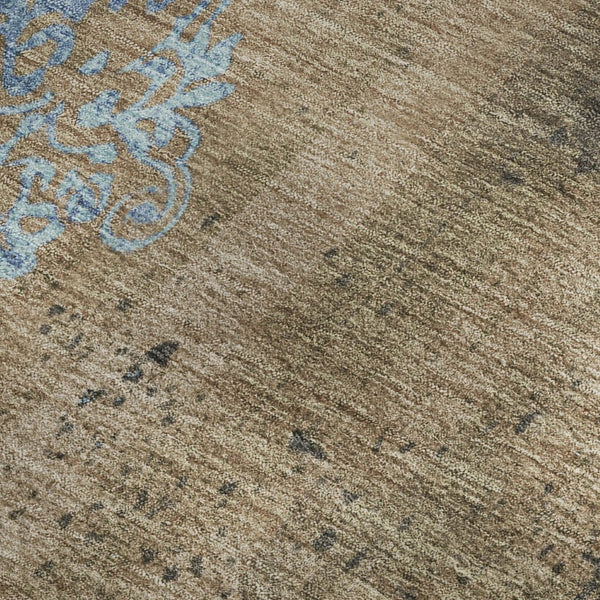 HomeRoots 10' X 14' Taupe and Blue Floral Area Rug – Durable, Washable, UV-Protected for Family-Friendly Spaces 701437