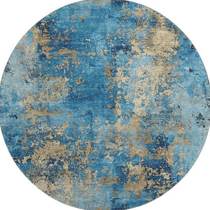 HomeRoots 8' Blue and Gold Abstract Round Rug – Washable, UV-Protected, Durable Design for High-Traffic Areas 701440