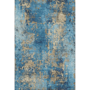 HomeRoots 8' X 10' Blue and Gold Abstract Washable Area Rug - Stylish, Stain Resistant, UV Protected for Homes 701441