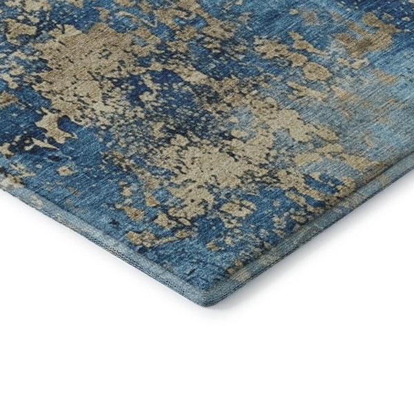 HomeRoots 8' X 10' Blue and Gold Abstract Washable Area Rug - Stylish, Stain Resistant, UV Protected for Homes 701441