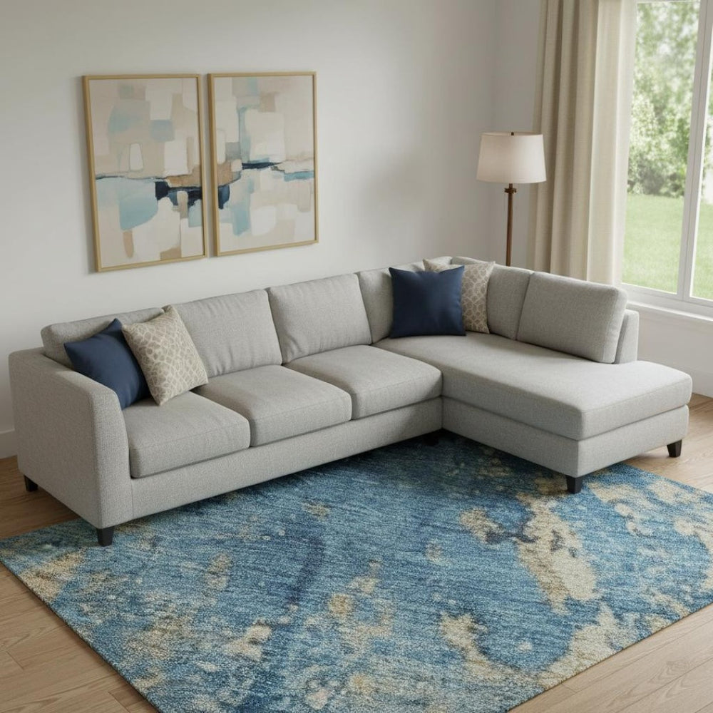 HomeRoots 9' Blue and Gold Abstract Area Rug - Washable, UV Protected, Durable Design for Modern Spaces 701442