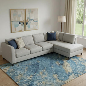 HomeRoots 9' Blue and Gold Abstract Area Rug - Washable, UV Protected, Durable Design for Modern Spaces 701442