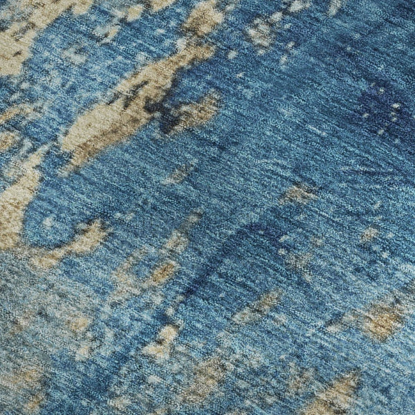 HomeRoots 9' Blue and Gold Abstract Area Rug - Washable, UV Protected, Durable Design for Modern Spaces 701442