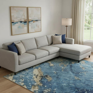 HomeRoots 10' Blue and Gold Abstract Washable Area Rug - Durable, UV-Protected, Perfect for Living Spaces! 701443