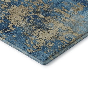 HomeRoots 10' Blue and Gold Abstract Washable Area Rug - Durable, UV-Protected, Perfect for Living Spaces! 701443