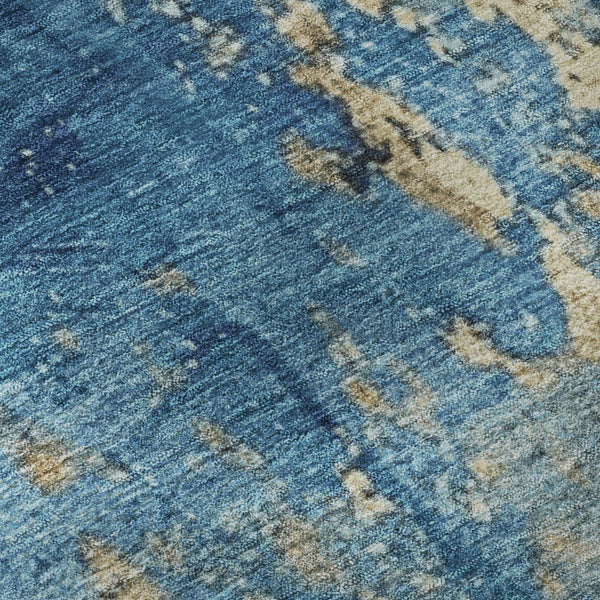 HomeRoots 10' Blue and Gold Abstract Washable Area Rug - Durable, UV-Protected, Perfect for Living Spaces! 701443