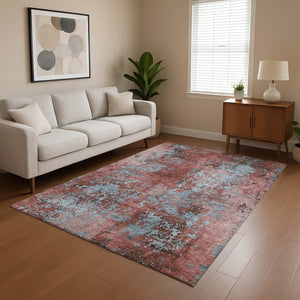 HomeRoots 5' X 8' Coral and Blue Abstract Area Rug - Washable, UV Protected, Durable, and Stylish Home Accent 701445