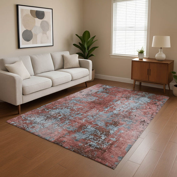 HomeRoots 5' X 8' Coral and Blue Abstract Area Rug - Washable, UV Protected, Durable, and Stylish Home Accent 701445
