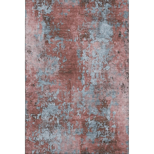 HomeRoots 5' X 8' Coral and Blue Abstract Area Rug - Washable, UV Protected, Durable, and Stylish Home Accent 701445